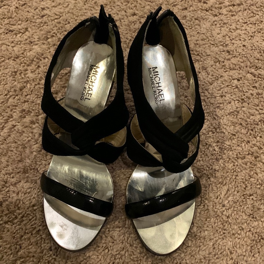 Michael Kors Black and Silver Women's Sandals